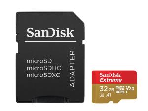 SanDisk micro SDXC Extreme 32GB (A1/ V30/ U3/ UHS-I/ Cl.10/ R100/ W60) + Adapter for Action Cam