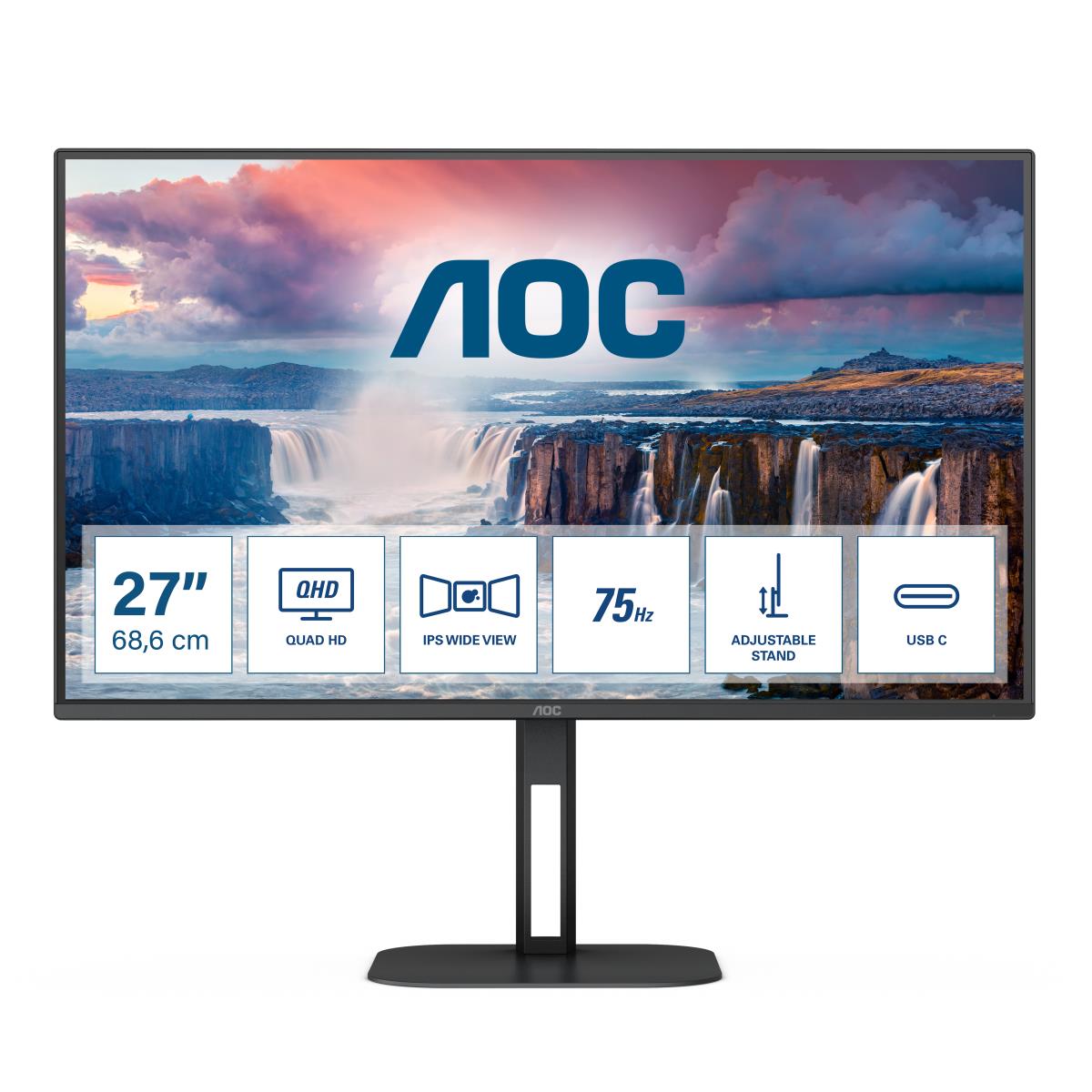 AOC Desktop USB-C Monitor -Q27V5C/BK - 27in -2560x1440 (QHD) - IPS - Q27V5C/ BK