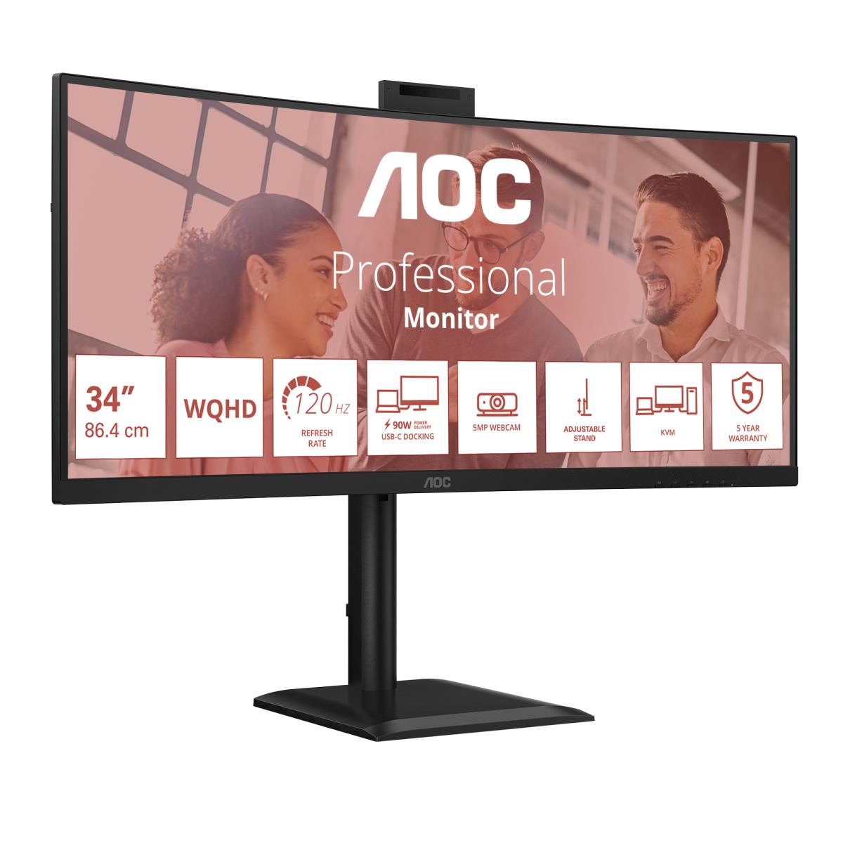 AOC Curved USB-C Monitor - CU34E4CW - 34in - 3440x1440 (UWQHD) - VA ...