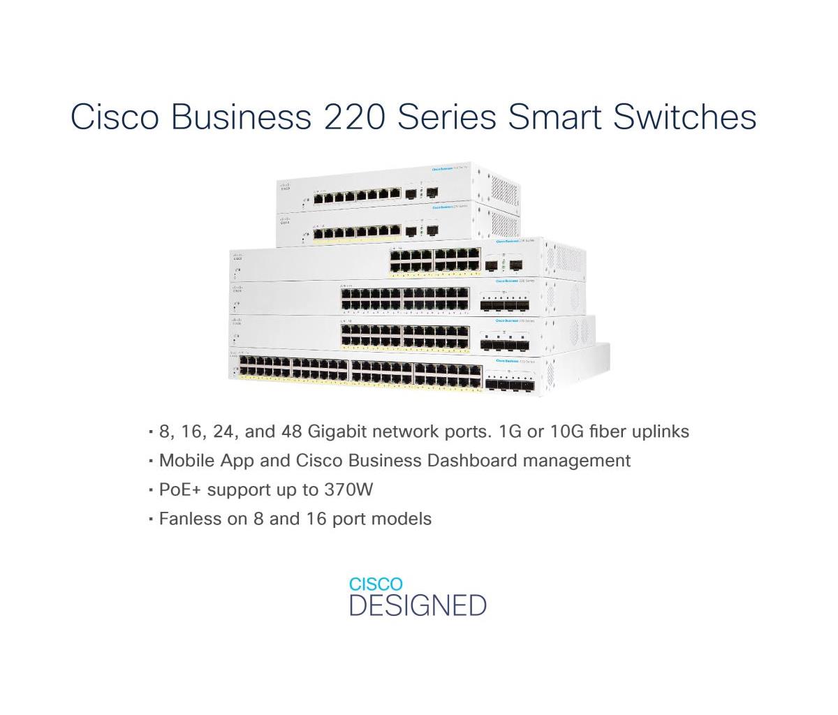 Smart Switch - Cbs220 8-port Ge Full Poe Ext Ps 2x1g Sfp