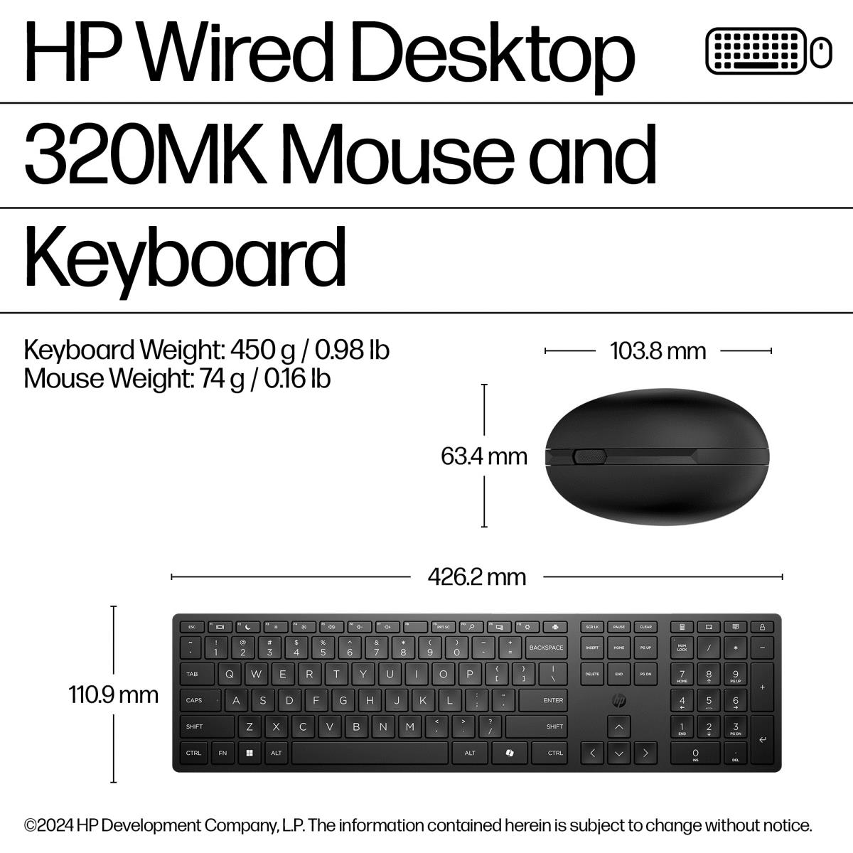 HP Wired Desktop 320MK Keyboard and Mouse - Azerty French - 9SR36UT#ABF ...