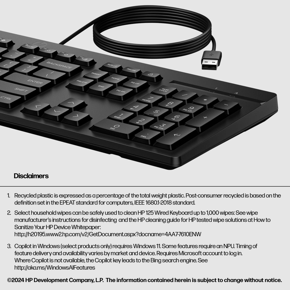 HP Wired Keyboard 125 - Black - Azerty French - AY2Y7AA#ABF - Redcorp ...