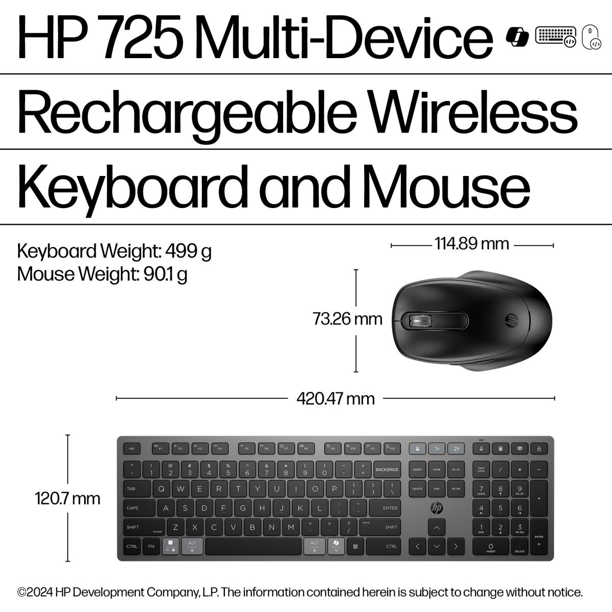 HP Multi-Device Rechargeable Wireless Keyboard and Mouse Combo 725 ...