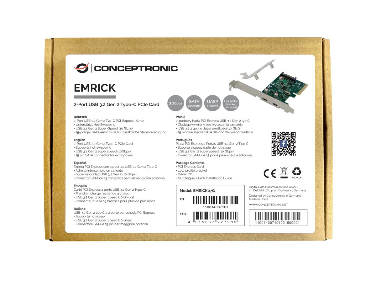 CONCEPTRONIC Pci-e Card - Emrick07g - 2-port - USB 3.2 Gen 2 Type