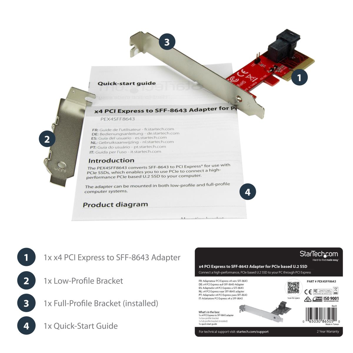 StarTech.com M.2 Adapter - x4 PCIe 3,0 NVMe - Low Profile and Full