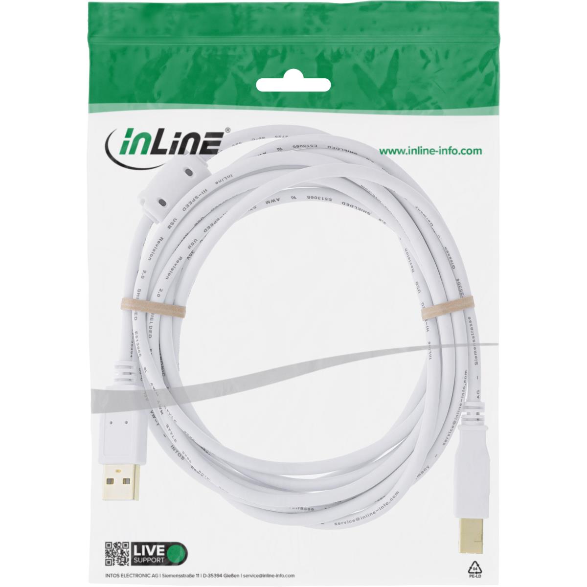 Usb Cable Choke INLINE INC USB 2.0 Cable Type A To B White / Gold With Ferrite Choke 3m ...