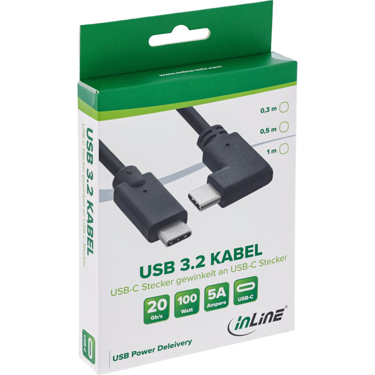 INLINE INC USB 3.2 Gen.2 Cable USB Type-C Male/Male Angled Black 50cm ...