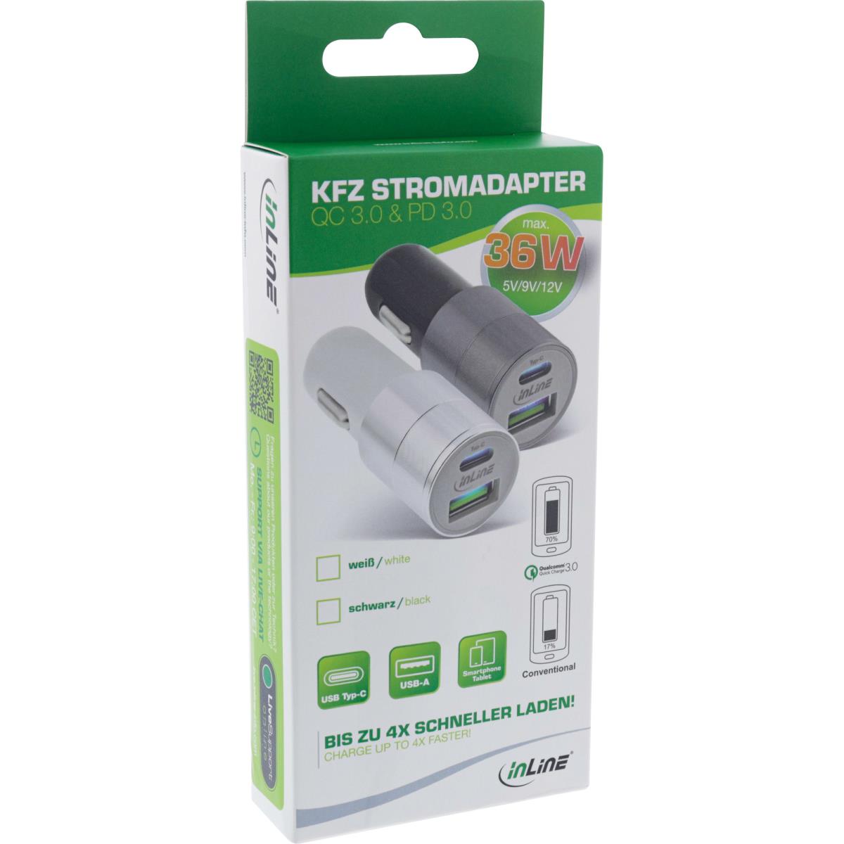 INLINE INC USB car charger power-adaptor Quick Charge 3.0 12/24VDC - 5V ...