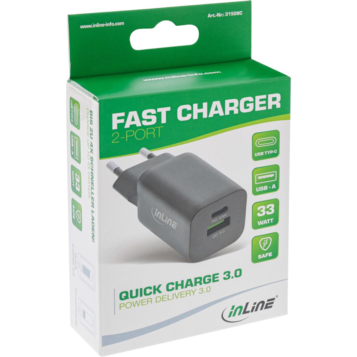 INLINE INC USB power supply charger USB-A + USB Type-C 33W Power ...