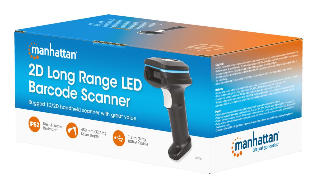 INTELLINET/MANHATTAN 2D Long Range LED Barcode Scanner - 154116 ...