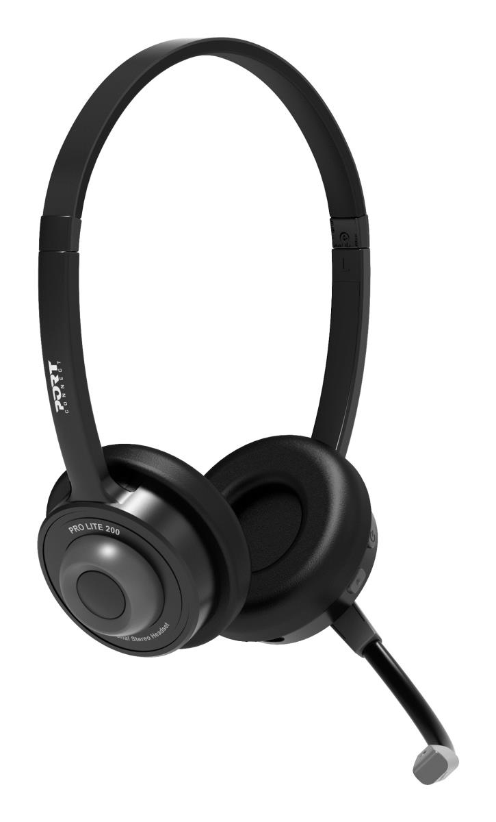 Port designs pro lite 200 universal | bluetooth stereo | mikrofon enc | usb-c | 24 ur | slušalke z mikrofonom 4 Port designs pro lite 200 črne stereo slušalke z nastavljivim naglavnim lokom