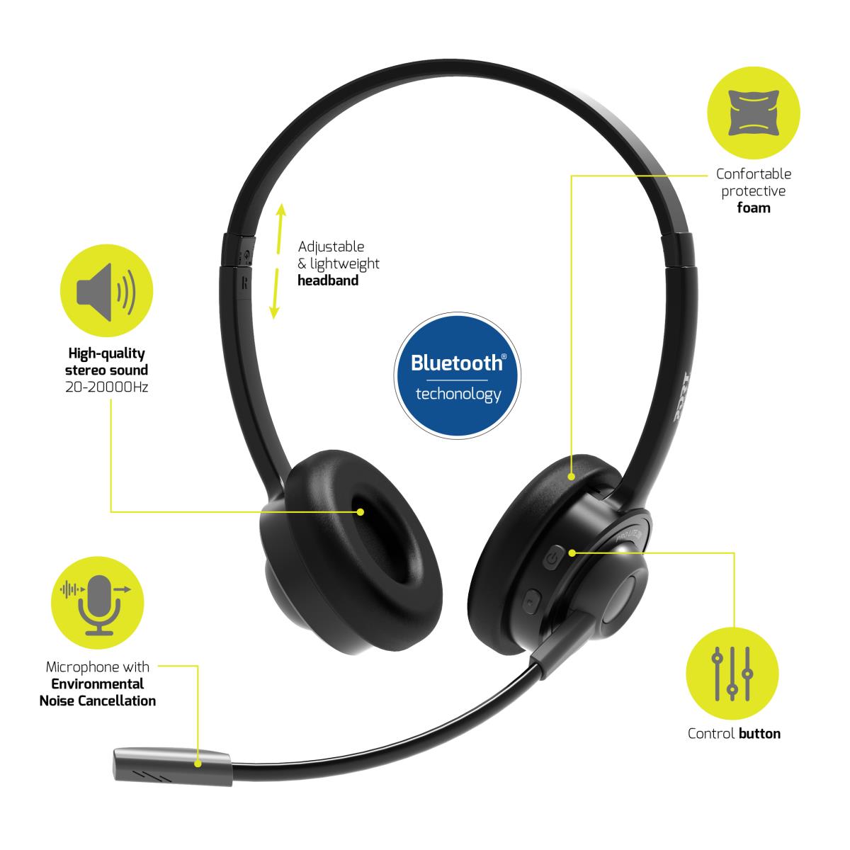 Port designs pro lite 200 universal | bluetooth stereo | mikrofon enc | usb-c | 24 ur | slušalke z mikrofonom 2 Port designs pro lite 200 bluetooth slušalke ključne funkcije in enc mikrofon