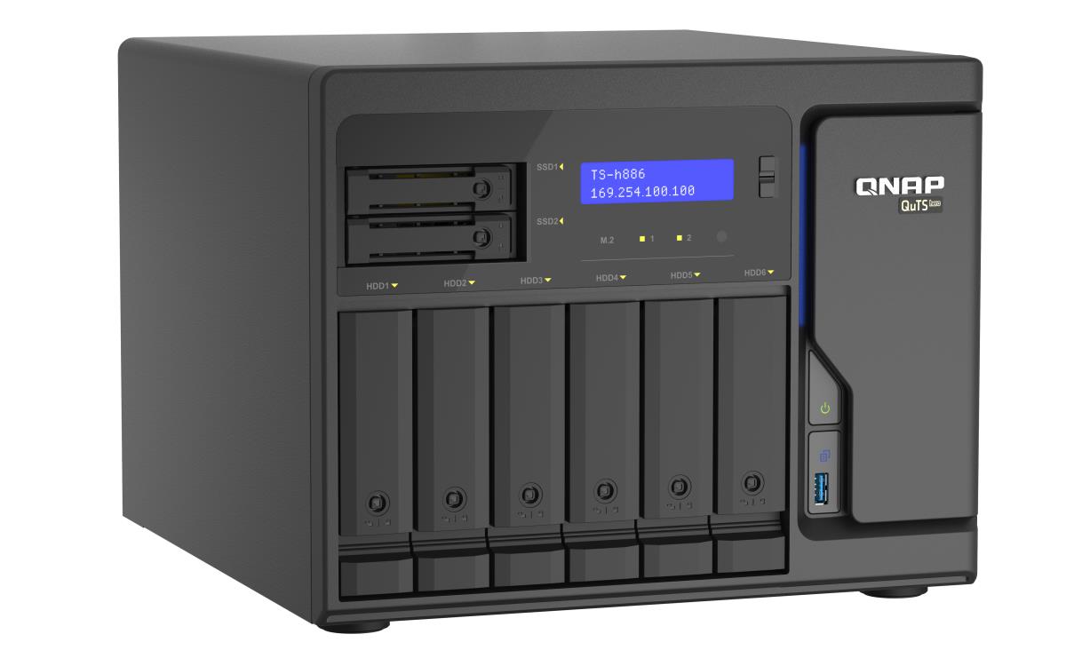 QNAP TS-h886 8 Bay Enterprise NAS with Intel® Xeon® D-1622 CPU and Four 2.5GbE Ports 