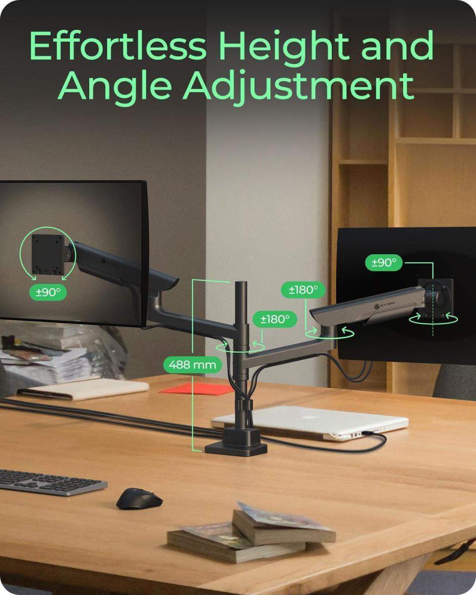 ICY BOX Monitor Stand For 2 Monitors Up To 57in And 27 Kg - IB-MS702-T ...