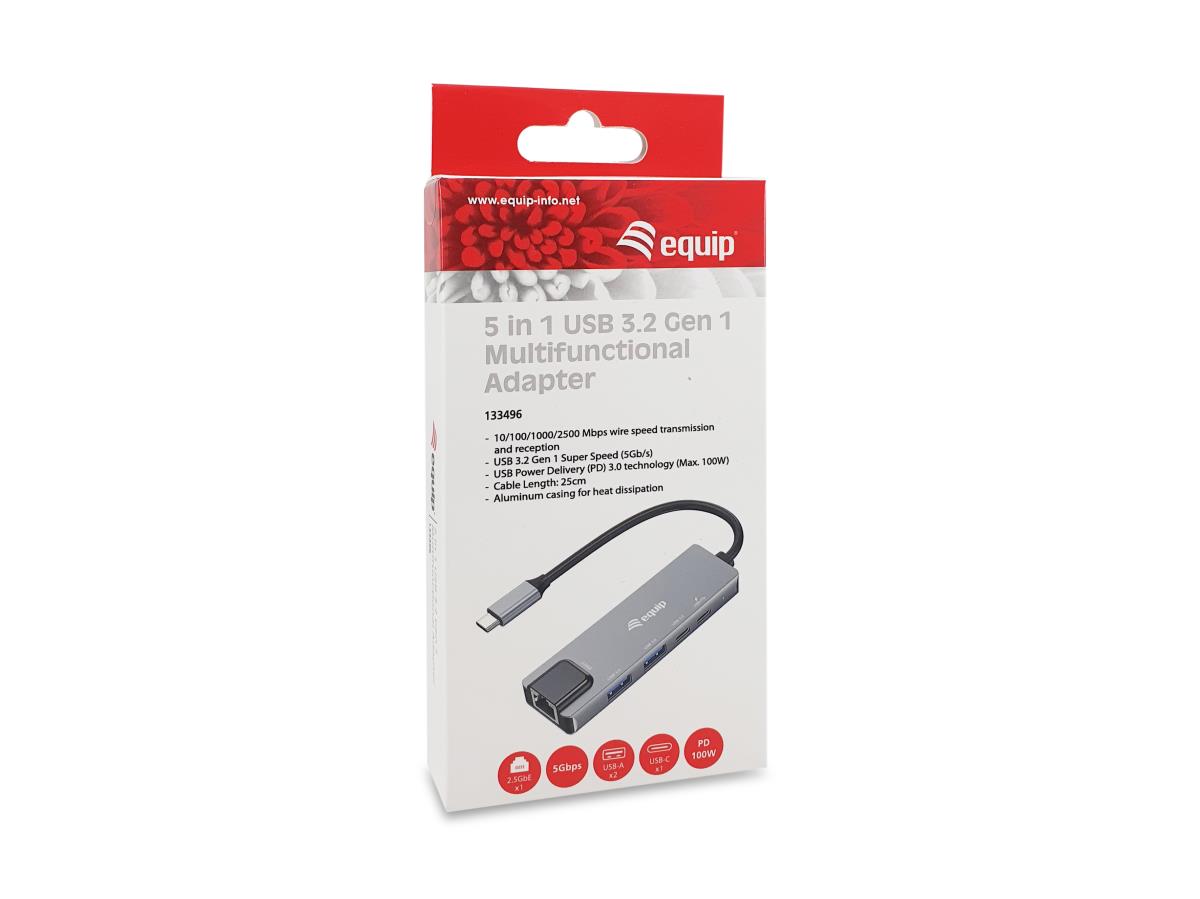 EQUIP 5-in-1 Multifunctional Adapter, 2.5GbE, USB-A x 2, USB-C x 1, USB ...