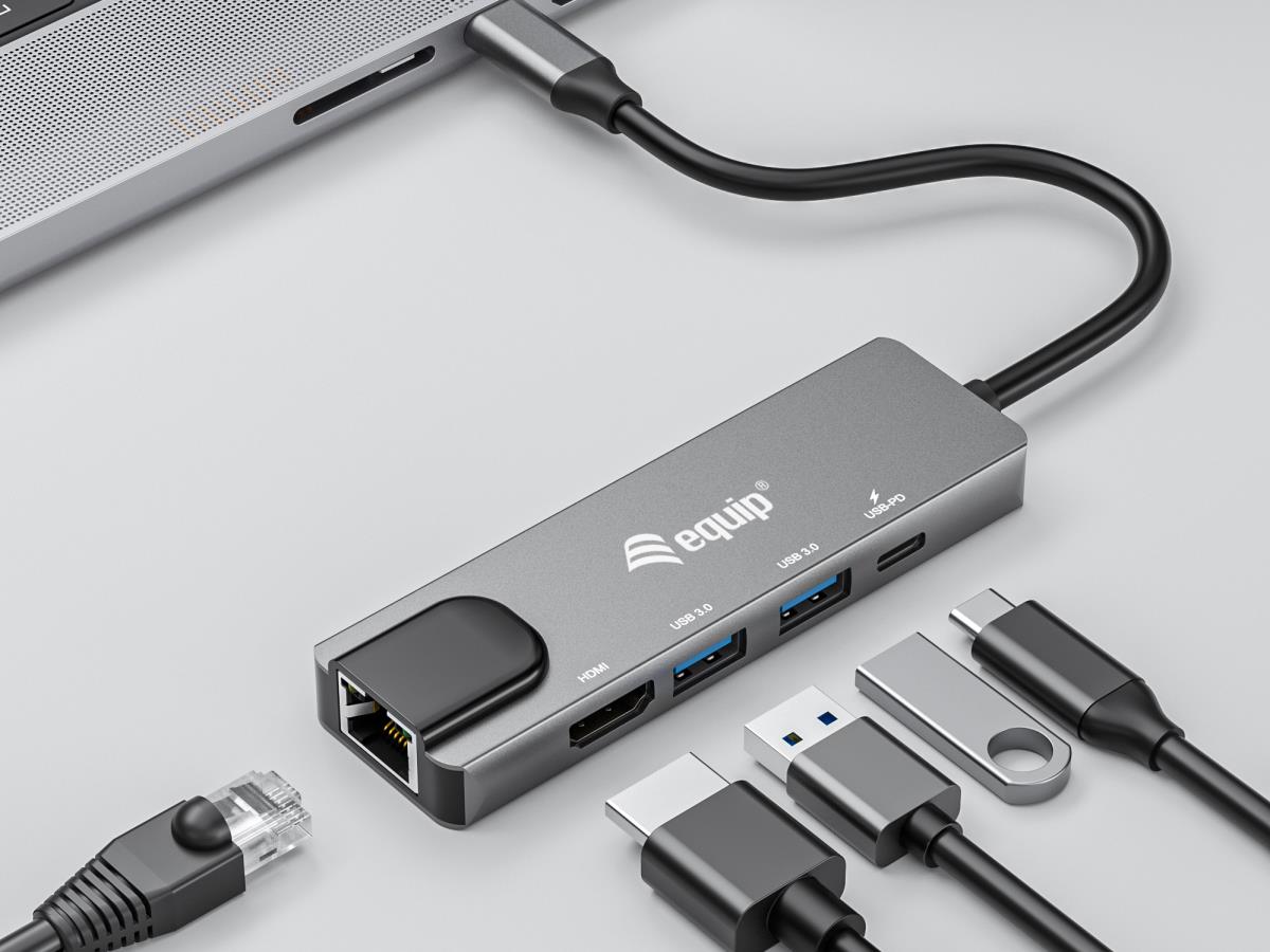 EQUIP USB-C 5-in-1 Multifunction Adapter, HDMI, Gigabit LAN, USB 3.2 ...