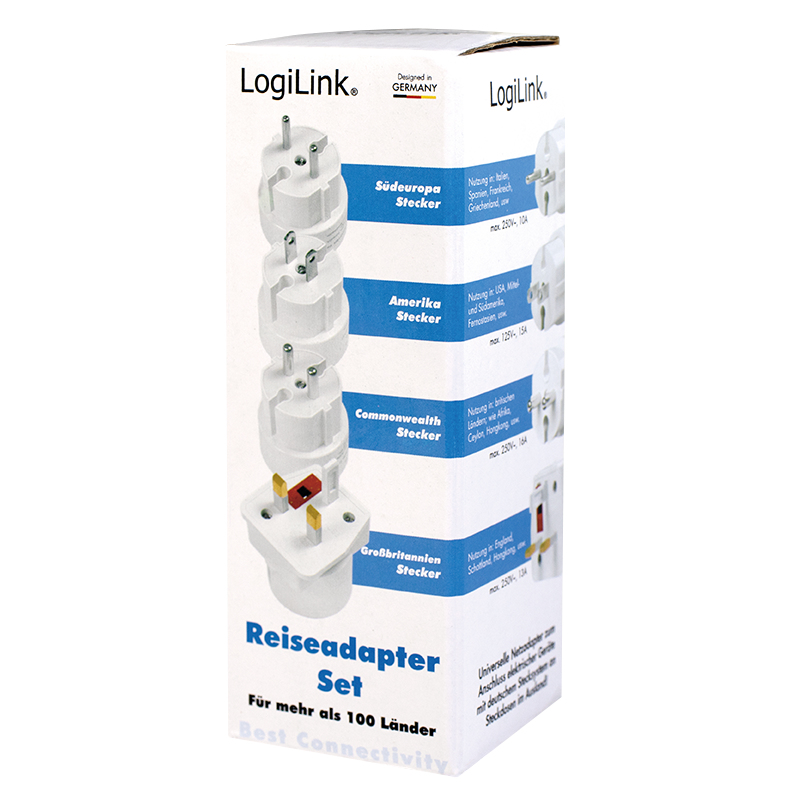 LOGILINK Travel Adapter, 4pcs Set, 2a/250v - PA0186 - Redcorp.com/en