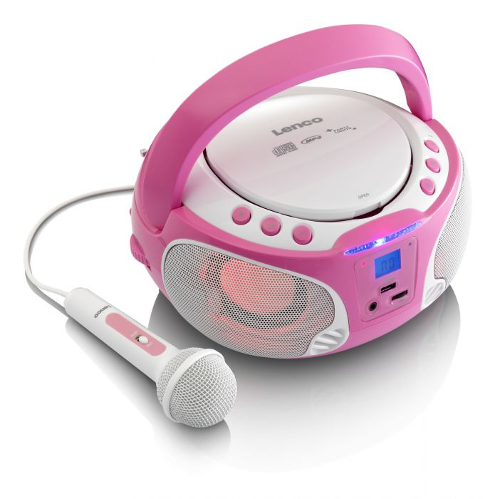 LENCO SCD-650PK - Portable FMo CD/MP3/USB Microphone & Light Effects - Pink  - SCD-650P