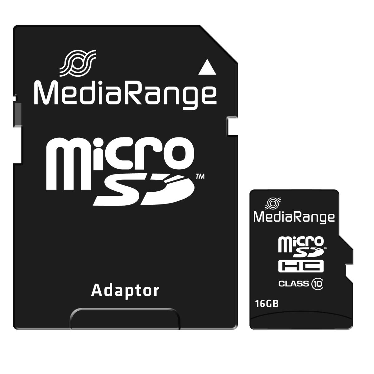Carte Mémoire SD 16Go MediaRange avec adaptateur SD-SDHC - MR958