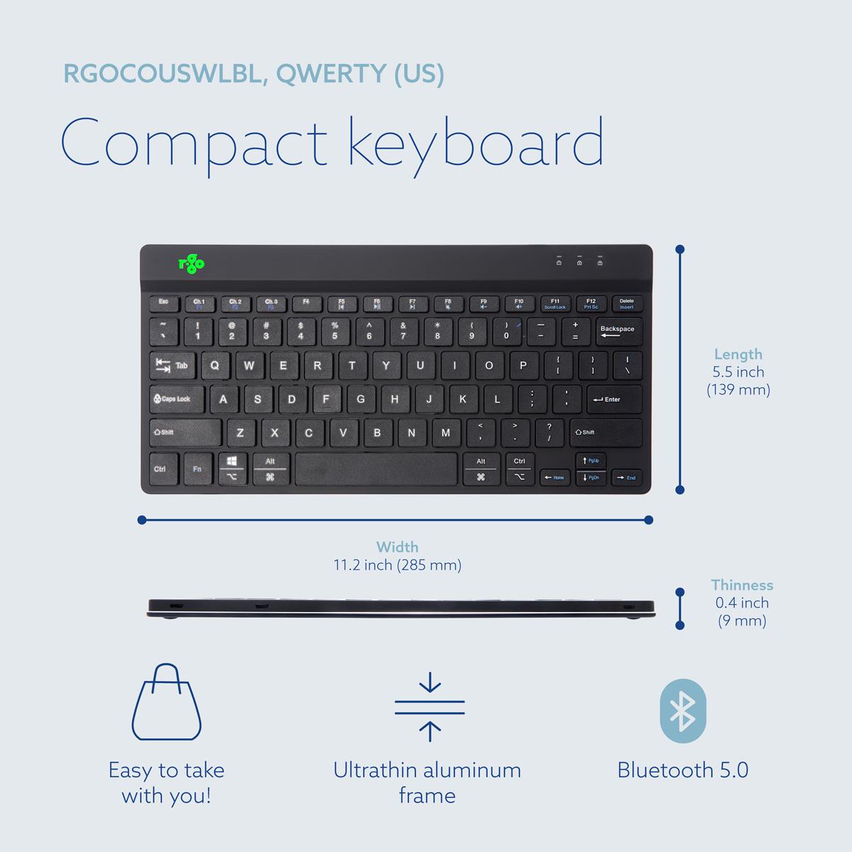 Readly Short Keyboard R-GO TOOLS Compact Break Ergonomic - Keyboard - Wireless - Black ...