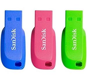 SanDisk Cruzer Blade - 16GB USB Stick - USB 2.0 - blue, green, pink (pack of 3)