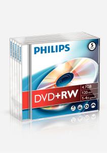 DVD+rw 4.7GB 4 X Jewel Case Foil 5-pk