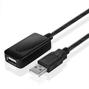 Active USB 2.0 Extension Cable - 480Mbps - USB Type-A M/F - 15m Black