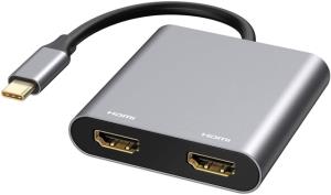 Dual Hdmi Hub - 2x Hdmi -1x USB Type-c - 1x USB Type- A - Black/ Grey (4xUSBchub07)
