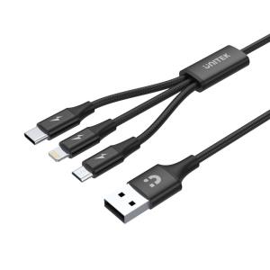 USB Cable - USB 2.0 USB C Micro-USB B/lightning 1.2m  Black